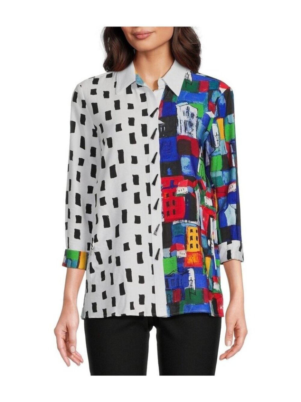 Ali Miles Art to Wear Tunic Medium Colorblock Cityscape Brushstroke Artsy